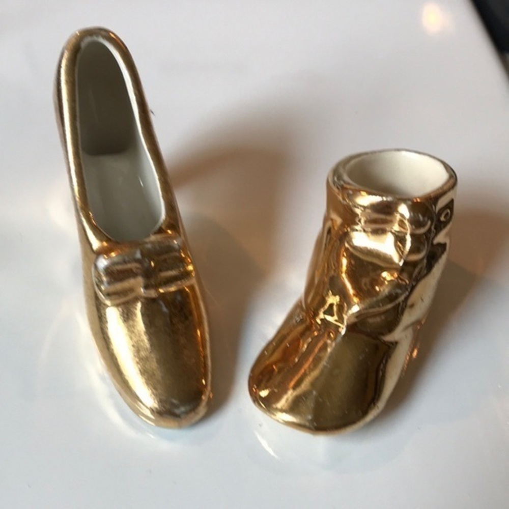 Vintage Miniature porcelain gilded shoes